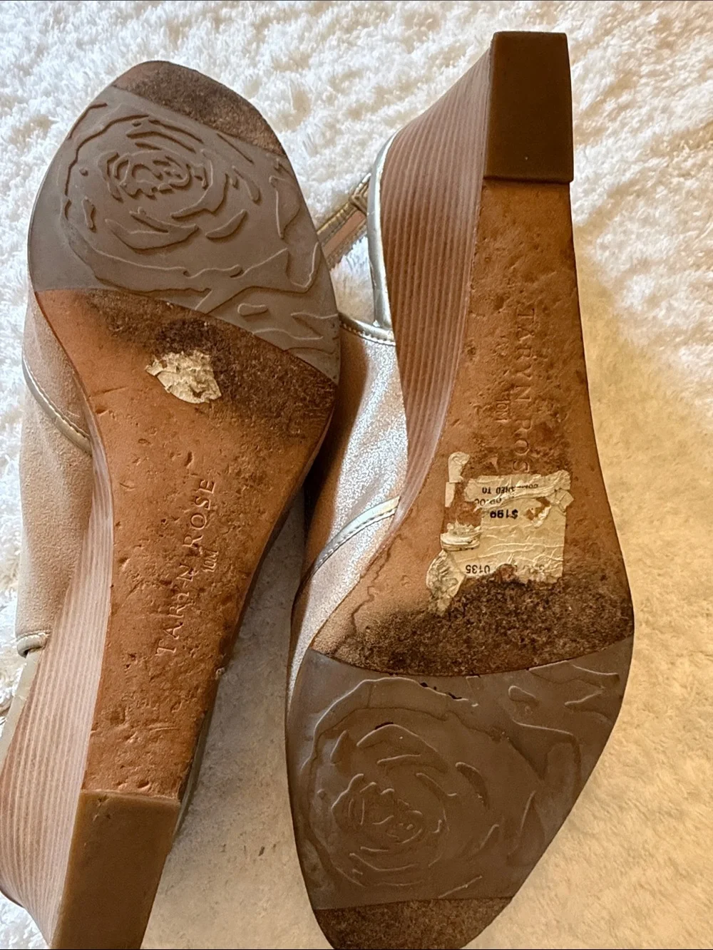 Taryn Rose Beige Peep-Toe Slingback Heels Size 10
